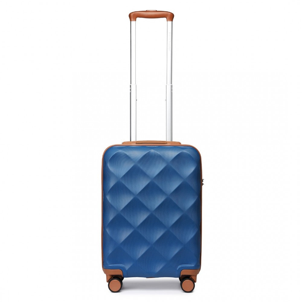 K2395L - British Traveller 20 Inch Ultralight ABS And Polycarbonate Bumpy Diamond Suitcase With TSA Lock - Navy And Brown - Luggage eStore