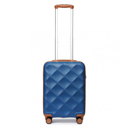 K2395L - British Traveller 20 Inch Ultralight ABS And Polycarbonate Bumpy Diamond Suitcase With TSA Lock - Navy And Brown - Luggage eStore