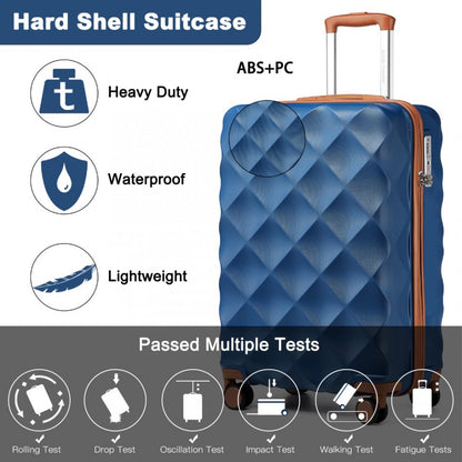 K2395L - British Traveller 20 Inch Ultralight ABS And Polycarbonate Bumpy Diamond Suitcase With TSA Lock - Navy And Brown - Luggage eStore