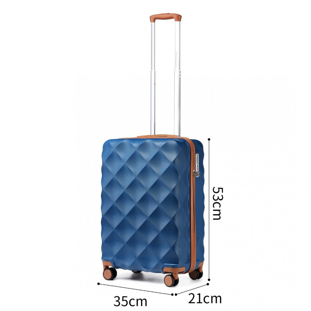 K2395L - British Traveller 20 Inch Ultralight ABS And Polycarbonate Bumpy Diamond Suitcase With TSA Lock - Navy And Brown - Luggage eStore