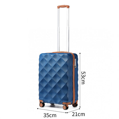 K2395L - British Traveller 20 Inch Ultralight ABS And Polycarbonate Bumpy Diamond Suitcase With TSA Lock - Navy And Brown - Luggage eStore