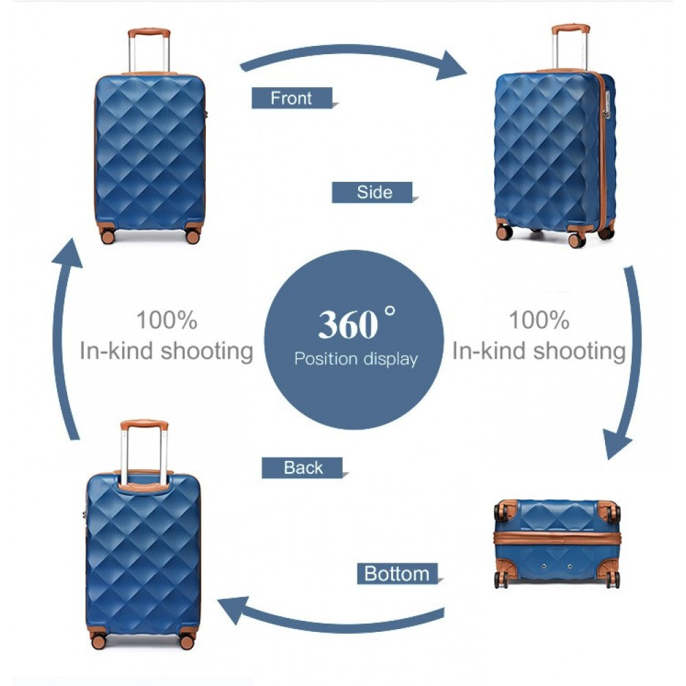 K2395L - British Traveller 20 Inch Ultralight ABS And Polycarbonate Bumpy Diamond Suitcase With TSA Lock - Navy And Brown - Luggage eStore