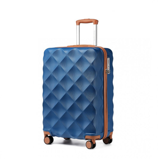 K2395L - British Traveller 20 Inch Ultralight ABS And Polycarbonate Bumpy Diamond Suitcase With TSA Lock - Navy And Brown - Luggage eStore