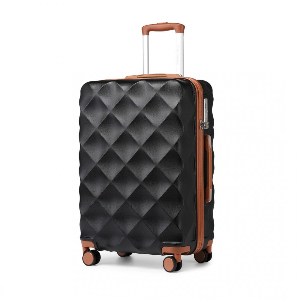 K2395L - British Traveller 24 Inch Ultralight ABS And Polycarbonate Bumpy Diamond Suitcase With TSA Lock - Black And Brown - Luggage eStore