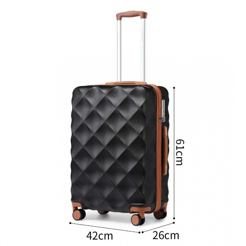 K2395L - British Traveller 24 Inch Ultralight ABS And Polycarbonate Bumpy Diamond Suitcase With TSA Lock - Black And Brown - Luggage eStore