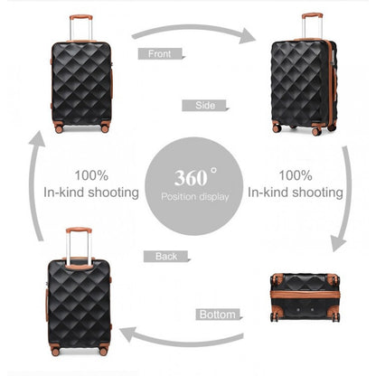 K2395L - British Traveller 24 Inch Ultralight ABS And Polycarbonate Bumpy Diamond Suitcase With TSA Lock - Black And Brown - Luggage eStore
