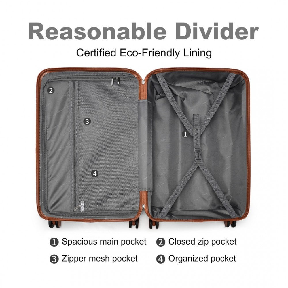 K2395L - British Traveller 24 Inch Ultralight ABS And Polycarbonate Bumpy Diamond Suitcase With TSA Lock - Black And Brown - Luggage eStore