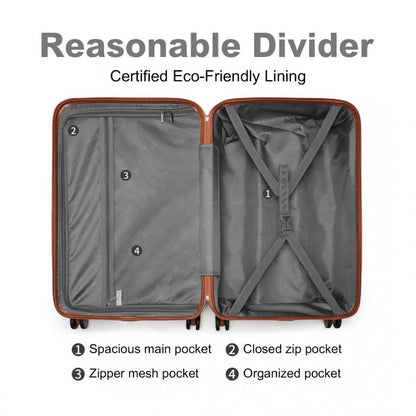 K2395L - British Traveller 24 Inch Ultralight ABS And Polycarbonate Bumpy Diamond Suitcase With TSA Lock - Black And Brown - Luggage eStore