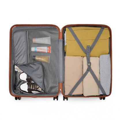 K2395L - British Traveller 24 Inch Ultralight ABS And Polycarbonate Bumpy Diamond Suitcase With TSA Lock - Black And Brown - Luggage eStore