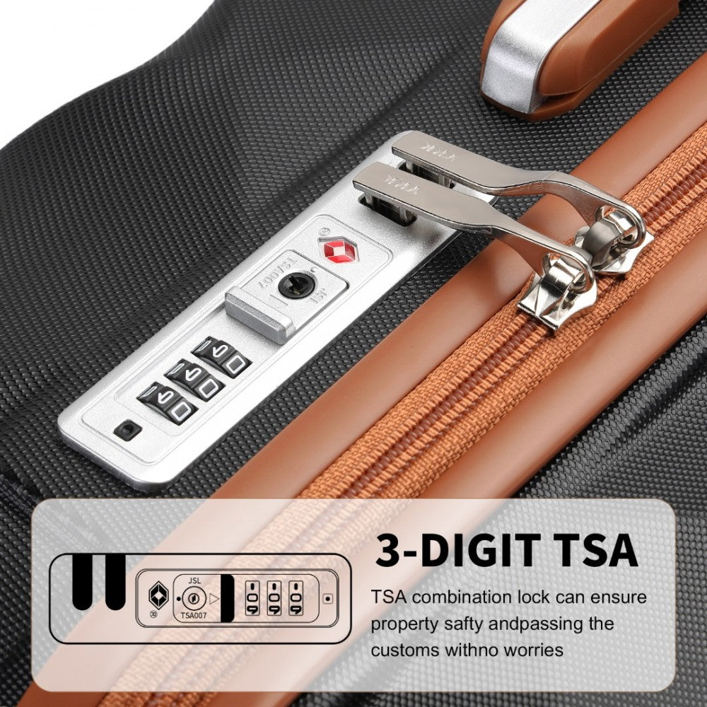 K2395L - British Traveller 24 Inch Ultralight ABS And Polycarbonate Bumpy Diamond Suitcase With TSA Lock - Black And Brown - Luggage eStore