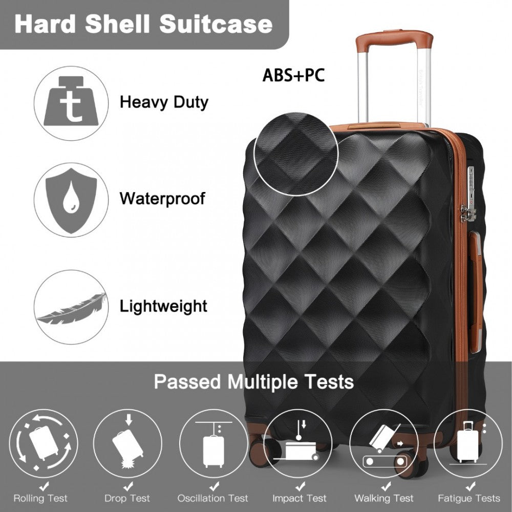 K2395L - British Traveller 24 Inch Ultralight ABS And Polycarbonate Bumpy Diamond Suitcase With TSA Lock - Black And Brown - Luggage eStore