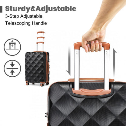 K2395L - British Traveller 24 Inch Ultralight ABS And Polycarbonate Bumpy Diamond Suitcase With TSA Lock - Black And Brown - Luggage eStore