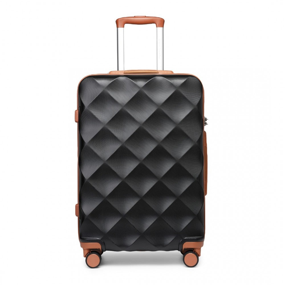 K2395L - British Traveller 24 Inch Ultralight ABS And Polycarbonate Bumpy Diamond Suitcase With TSA Lock - Black And Brown - Luggage eStore
