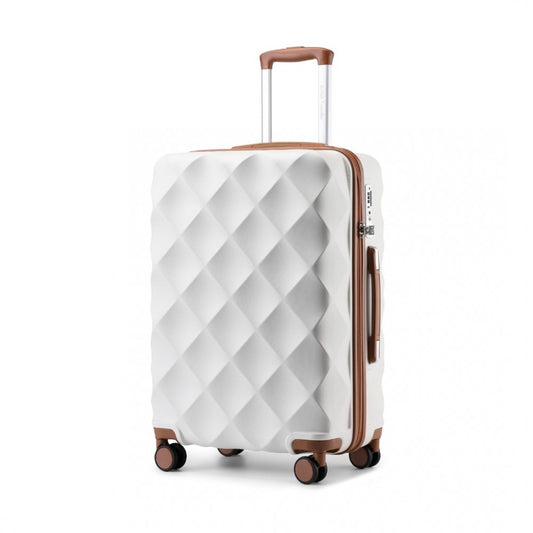K2395L - British Traveller 24 Inch Ultralight ABS And Polycarbonate Bumpy Diamond Suitcase With TSA Lock - Cream - Luggage eStore