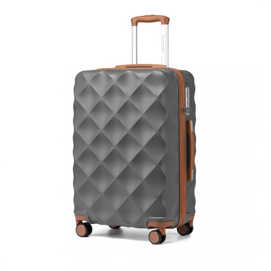 K2395L - British Traveller 24 Inch Ultralight ABS And Polycarbonate Bumpy Diamond Suitcase With TSA Lock - Grey And Brown - Luggage eStore