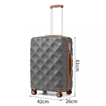 K2395L - British Traveller 24 Inch Ultralight ABS And Polycarbonate Bumpy Diamond Suitcase With TSA Lock - Grey And Brown - Luggage eStore