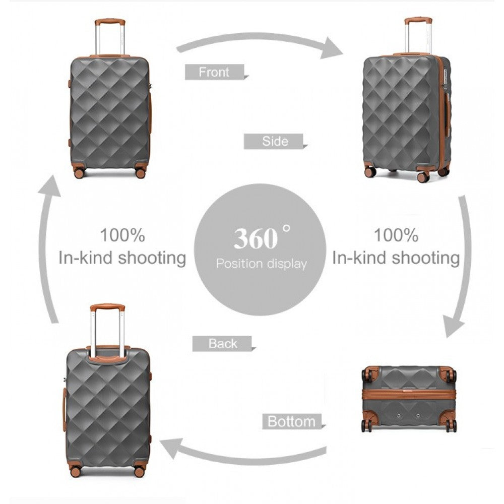 K2395L - British Traveller 24 Inch Ultralight ABS And Polycarbonate Bumpy Diamond Suitcase With TSA Lock - Grey And Brown - Luggage eStore