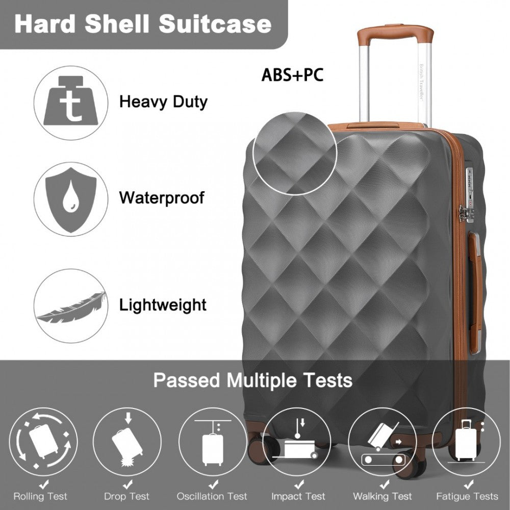 K2395L - British Traveller 24 Inch Ultralight ABS And Polycarbonate Bumpy Diamond Suitcase With TSA Lock - Grey And Brown - Luggage eStore