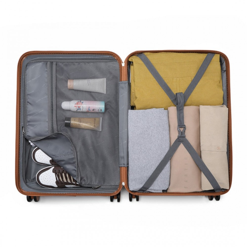 K2395L - British Traveller 24 Inch Ultralight ABS And Polycarbonate Bumpy Diamond Suitcase With TSA Lock - Grey And Brown - Luggage eStore