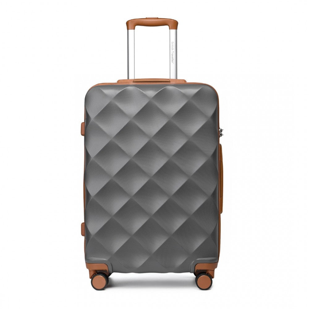 K2395L - British Traveller 24 Inch Ultralight ABS And Polycarbonate Bumpy Diamond Suitcase With TSA Lock - Grey And Brown - Luggage eStore