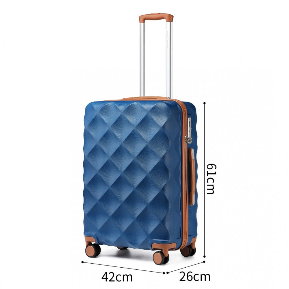 K2395L - British Traveller 24 Inch Ultralight ABS And Polycarbonate Bumpy Diamond Suitcase With TSA Lock - Navy And Brown - Luggage eStore