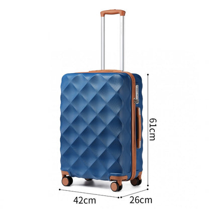 K2395L - British Traveller 24 Inch Ultralight ABS And Polycarbonate Bumpy Diamond Suitcase With TSA Lock - Navy And Brown - Luggage eStore