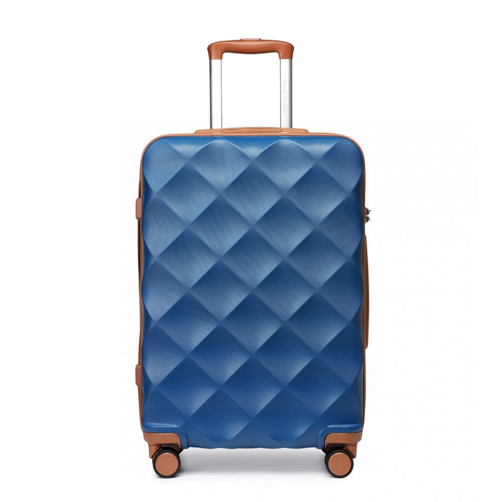 K2395L - British Traveller 24 Inch Ultralight ABS And Polycarbonate Bumpy Diamond Suitcase With TSA Lock - Navy And Brown - Luggage eStore