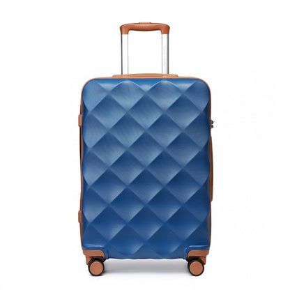 K2395L - British Traveller 24 Inch Ultralight ABS And Polycarbonate Bumpy Diamond Suitcase With TSA Lock - Navy And Brown - Luggage eStore