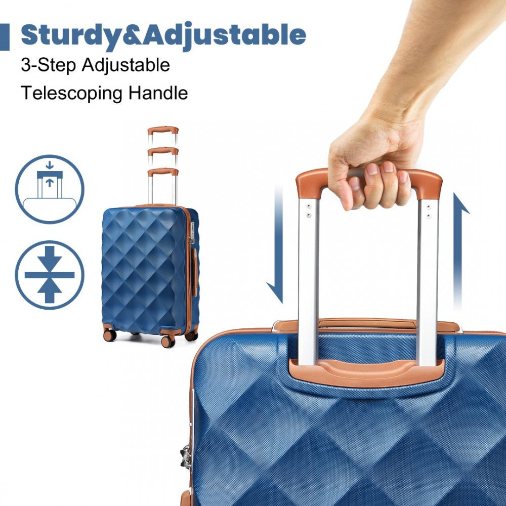 K2395L - British Traveller 24 Inch Ultralight ABS And Polycarbonate Bumpy Diamond Suitcase With TSA Lock - Navy And Brown - Luggage eStore