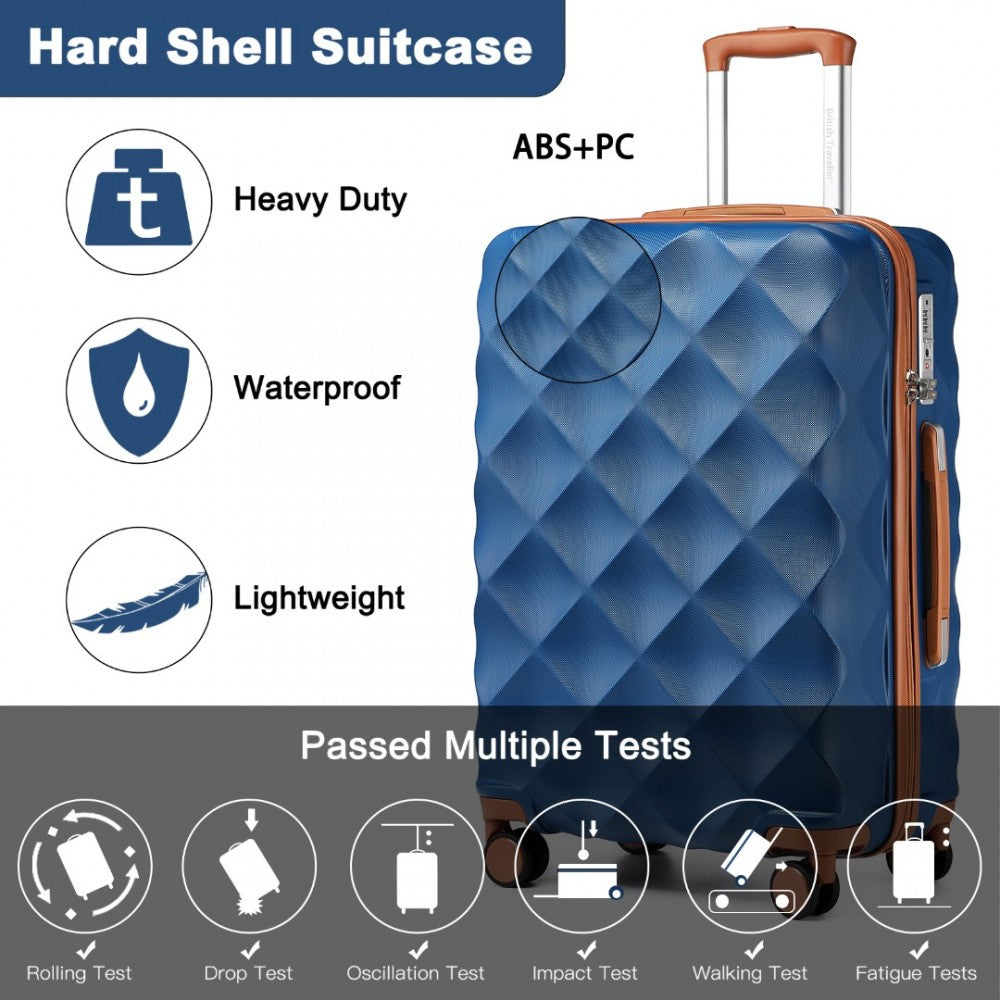 K2395L - British Traveller 24 Inch Ultralight ABS And Polycarbonate Bumpy Diamond Suitcase With TSA Lock - Navy And Brown - Luggage eStore