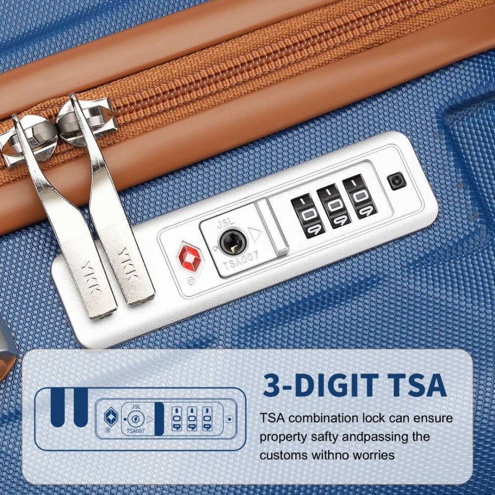 K2395L - British Traveller 24 Inch Ultralight ABS And Polycarbonate Bumpy Diamond Suitcase With TSA Lock - Navy And Brown - Luggage eStore