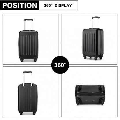 Kono KSK2477 Cabin Luggage in Black (54.5x34.5x21.5cm) - Expandable ABS Vertical Textured Hard Shell Suitcase with Secure 3-Digit Lock