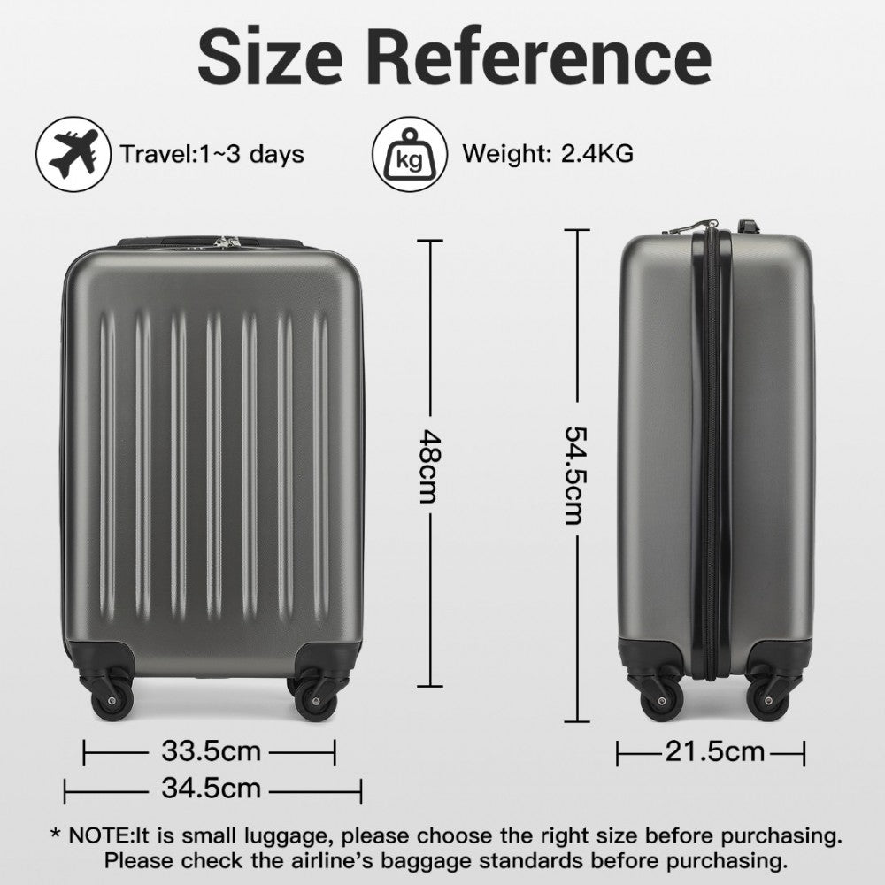 Kono KSK2477 Cabin Luggage in Grey (54.5x34.5x21.5cm) - Expandable ABS Vertical Textured Hard Shell Suitcase with Secure 3-Digit Lock