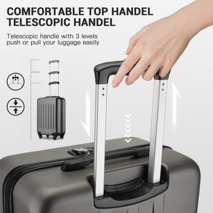 Kono KSK2477 Cabin Luggage in Grey (54.5x34.5x21.5cm) - Expandable ABS Vertical Textured Hard Shell Suitcase with Secure 3-Digit Lock