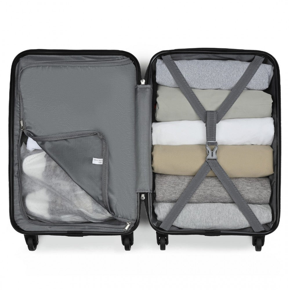 Kono KSK2477 Cabin Luggage in Grey (54.5x34.5x21.5cm) - Expandable ABS Vertical Textured Hard Shell Suitcase with Secure 3-Digit Lock