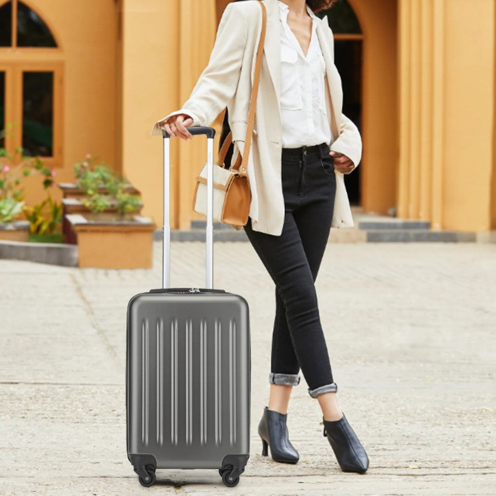 Kono KSK2477 Cabin Luggage in Grey (54.5x34.5x21.5cm) - Expandable ABS Vertical Textured Hard Shell Suitcase with Secure 3-Digit Lock