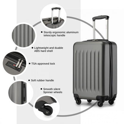 Kono KSK2477 Cabin Luggage in Grey (54.5x34.5x21.5cm) - Expandable ABS Vertical Textured Hard Shell Suitcase with Secure 3-Digit Lock