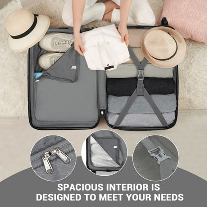 Kono KSK2477 Cabin Luggage in Grey (54.5x34.5x21.5cm) - Expandable ABS Vertical Textured Hard Shell Suitcase with Secure 3-Digit Lock