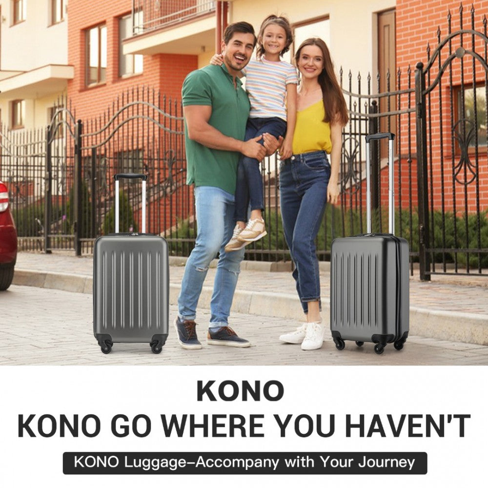 Kono KSK2477 Cabin Luggage in Grey (54.5x34.5x21.5cm) - Expandable ABS Vertical Textured Hard Shell Suitcase with Secure 3-Digit Lock