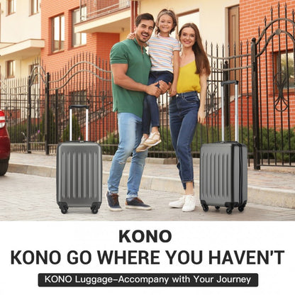 Kono KSK2477 Cabin Luggage in Grey (54.5x34.5x21.5cm) - Expandable ABS Vertical Textured Hard Shell Suitcase with Secure 3-Digit Lock