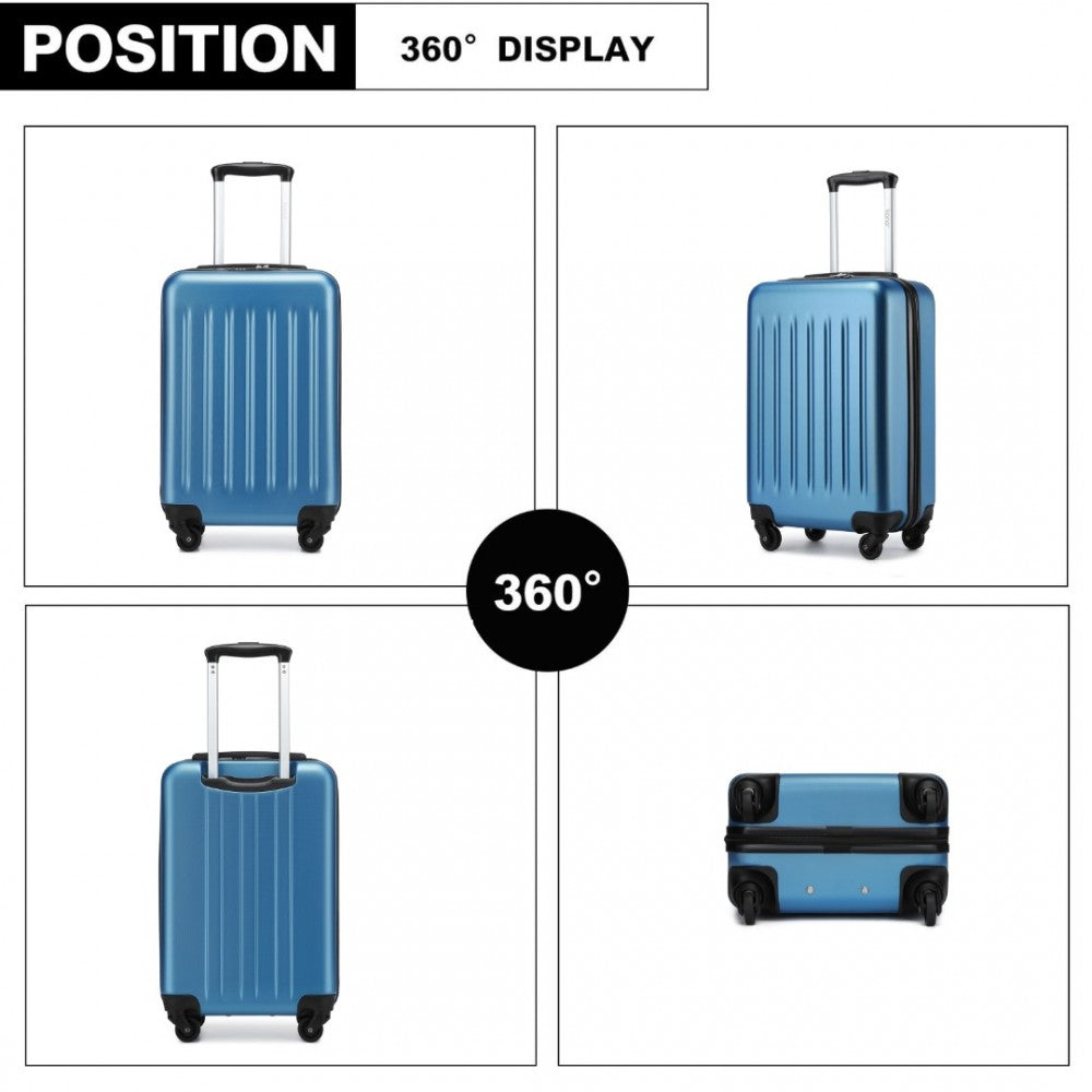 Kono KSK2477 Cabin Luggage in Blue (54.5x34.5x21.5cm) - Expandable ABS Vertical Textured Hard Shell Suitcase with Secure 3-Digit Lock