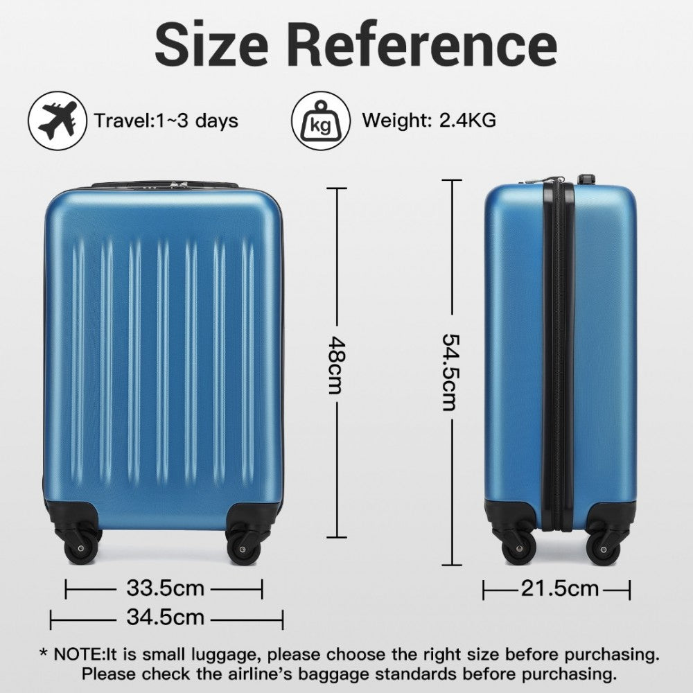 Kono KSK2477 Cabin Luggage in Blue (54.5x34.5x21.5cm) - Expandable ABS Vertical Textured Hard Shell Suitcase with Secure 3-Digit Lock