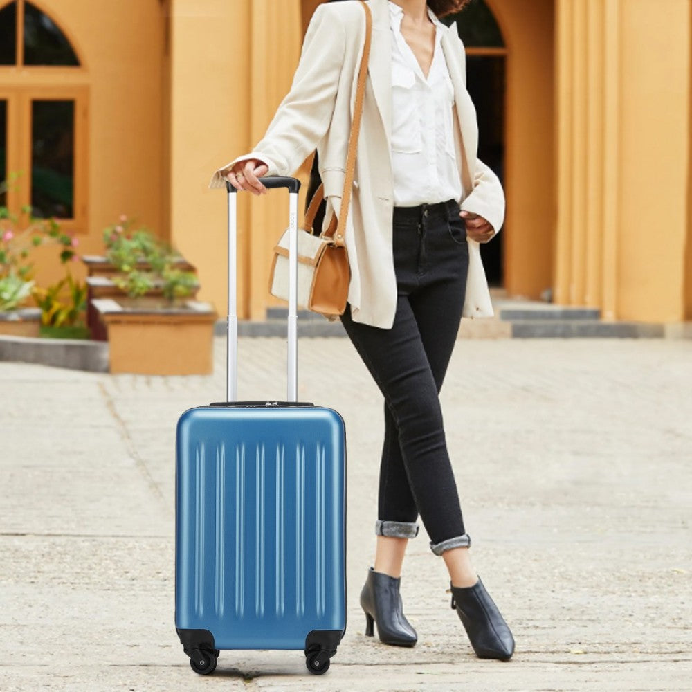 Kono KSK2477 Cabin Luggage in Blue (54.5x34.5x21.5cm) - Expandable ABS Vertical Textured Hard Shell Suitcase with Secure 3-Digit Lock