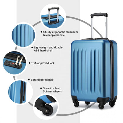 Kono KSK2477 Cabin Luggage in Blue (54.5x34.5x21.5cm) - Expandable ABS Vertical Textured Hard Shell Suitcase with Secure 3-Digit Lock