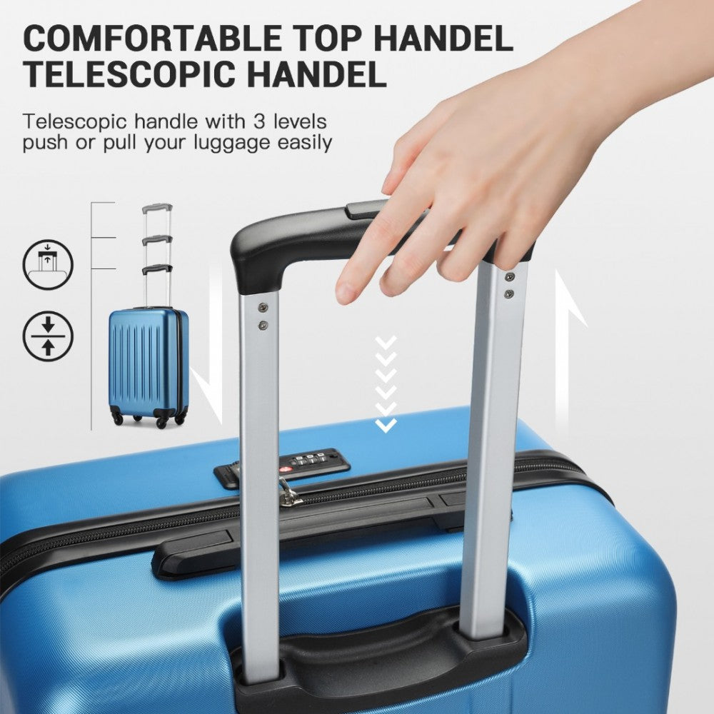 Kono KSK2477 Cabin Luggage in Blue (54.5x34.5x21.5cm) - Expandable ABS Vertical Textured Hard Shell Suitcase with Secure 3-Digit Lock