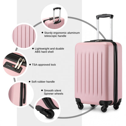 Kono KSK2477 Cabin Luggage in Pink (54.5x34.5x21.5cm) - Expandable ABS Vertical Textured Hard Shell Suitcase with Secure 3-Digit Lock