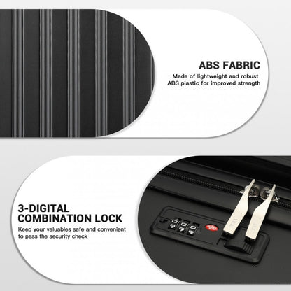 Kono KSK2477 Mid-Size Luggage in Black (64.5x43.5x25cm) - Expandable ABS Vertical Textured Hard Shell Suitcase with Secure 3-Digit Lock