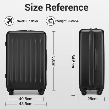 Kono KSK2477 Mid-Size Luggage in Black (64.5x43.5x25cm) - Expandable ABS Vertical Textured Hard Shell Suitcase with Secure 3-Digit Lock