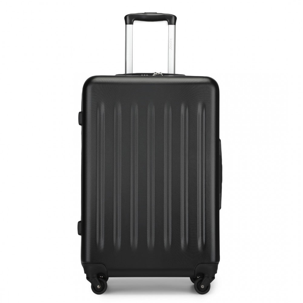 Kono KSK2477 Mid-Size Luggage in Black (64.5x43.5x25cm) - Expandable ABS Vertical Textured Hard Shell Suitcase with Secure 3-Digit Lock