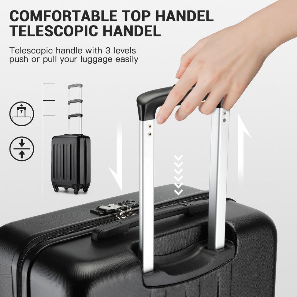 Kono KSK2477 Mid-Size Luggage in Black (64.5x43.5x25cm) - Expandable ABS Vertical Textured Hard Shell Suitcase with Secure 3-Digit Lock